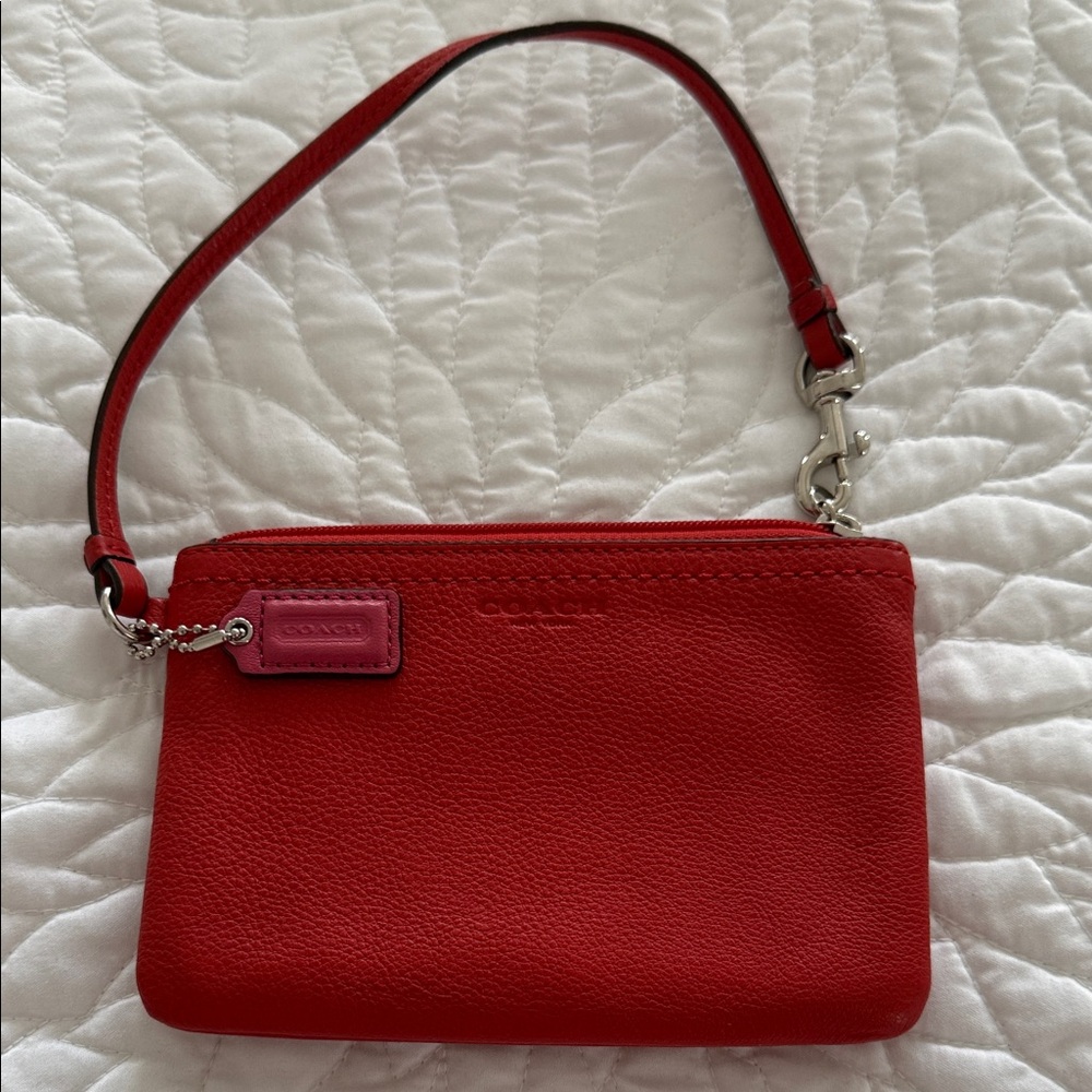 Coach Red Leather Clutch with Pink Tag